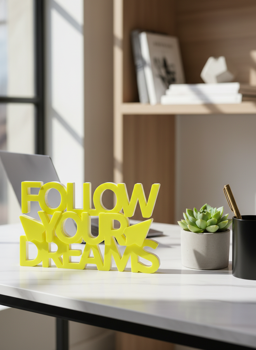 Follow Your Dreams Desk Sign | Motivational Table Decor for Home & Office (8 × 8 Inch)