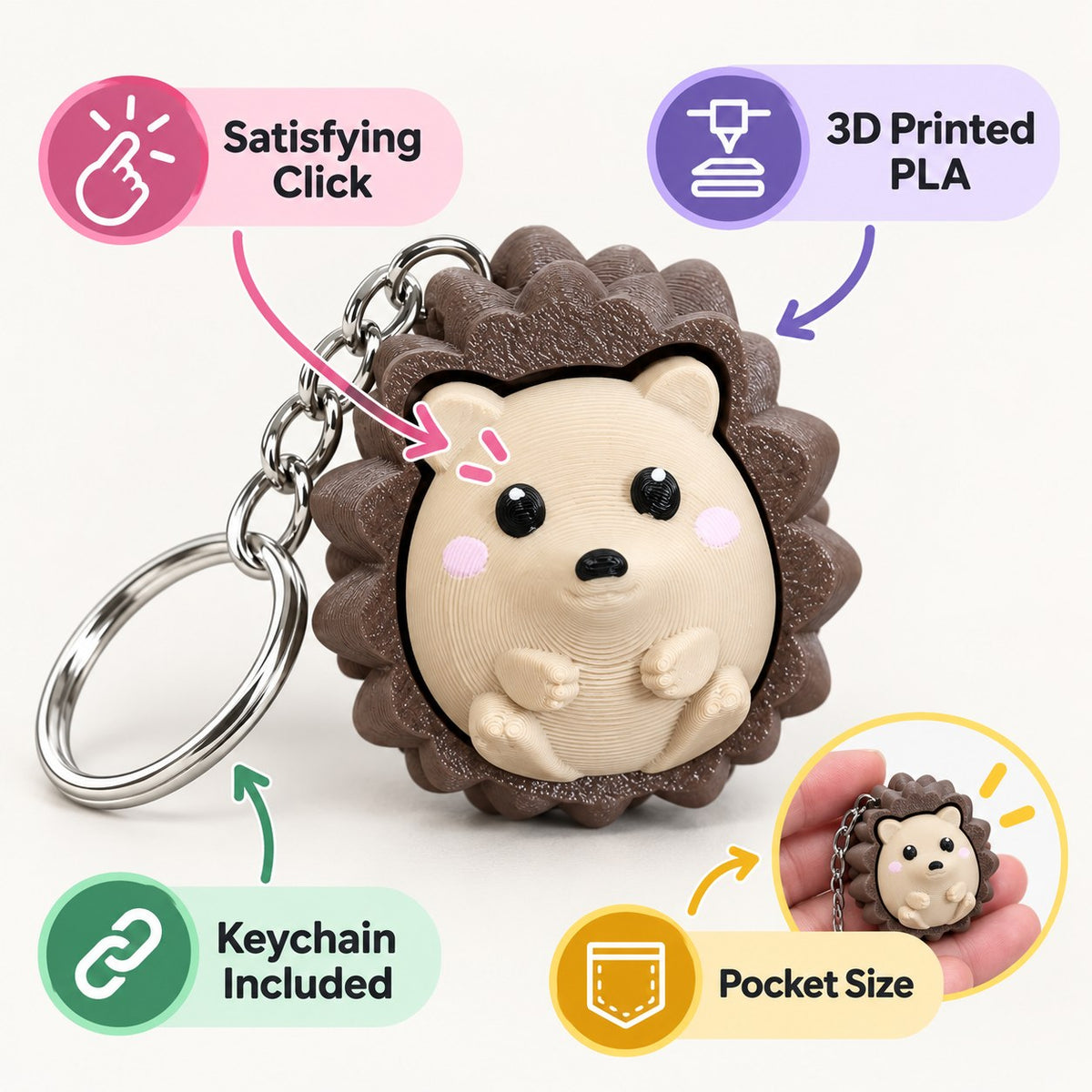 Hedgehog clicker keychain, 3D printed