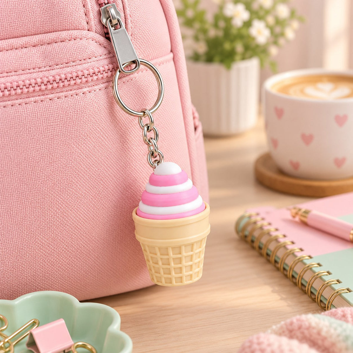 Ice Cream Cone clicker keychain, 3D printed