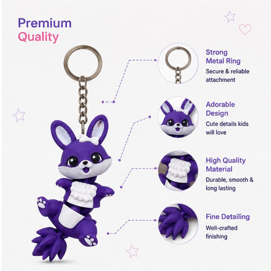 Cute Purple Bunny Keychain for Girls | Kawaii Bag Charm with Flexible Tail | Backpack & Key Ring Accessory for Kids