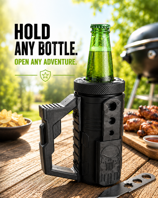 Tactical Bottle Koozie with Hidden Bottle Opener – 3D Printed Rugged Drink Sleeve