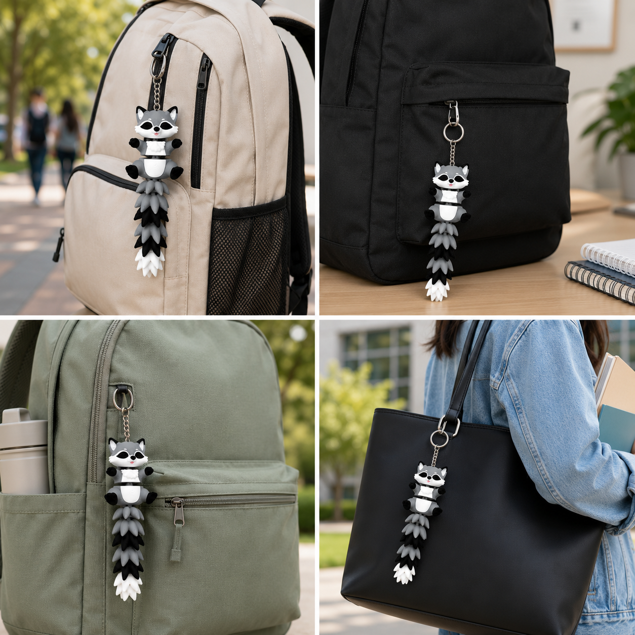 Cute Raccoon Bag Charm Keychain | Kawaii School Bag & Backpack Accessory
