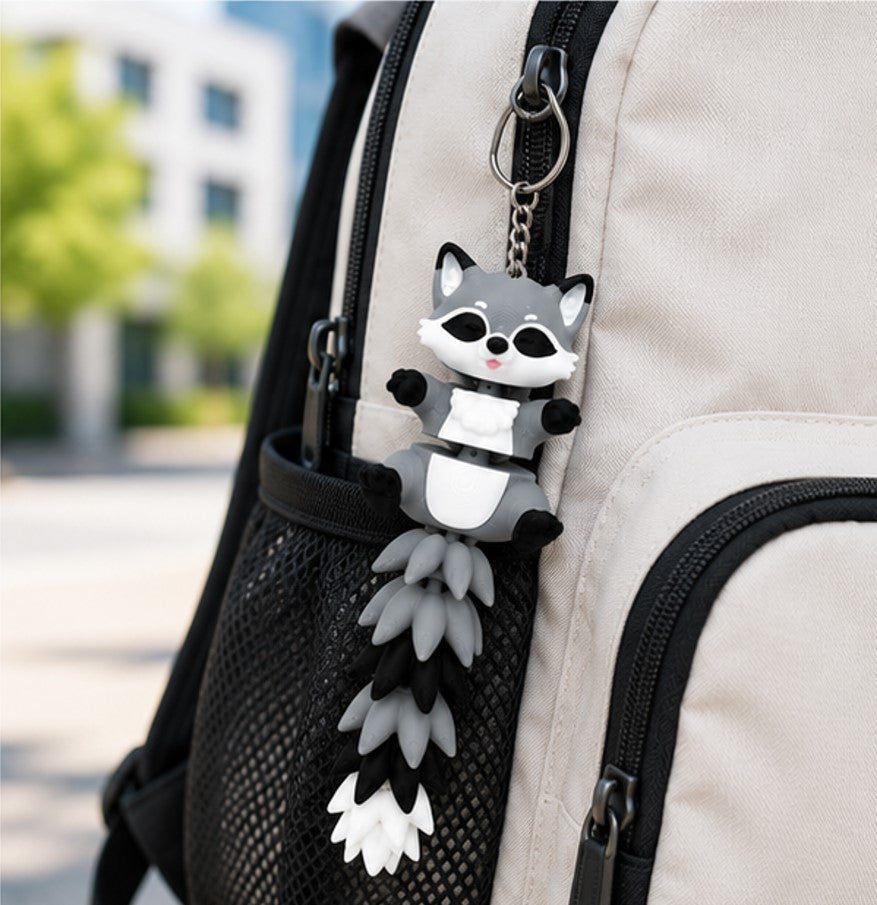 Raccoon charm on a bag