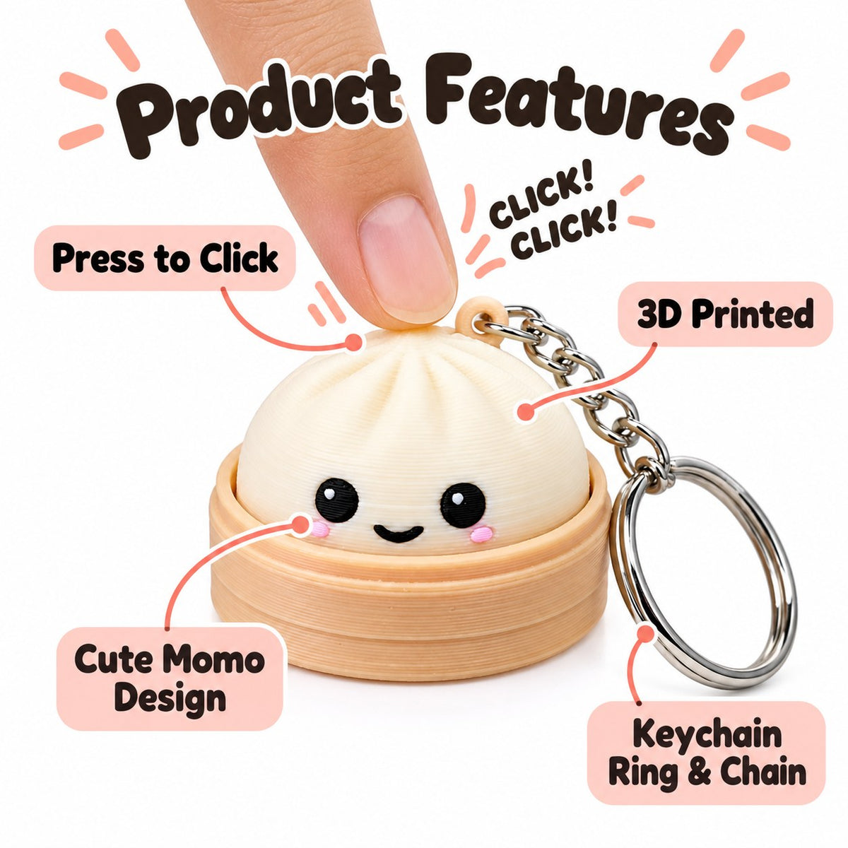 Momo Dumpling clicker keychain, 3D printed