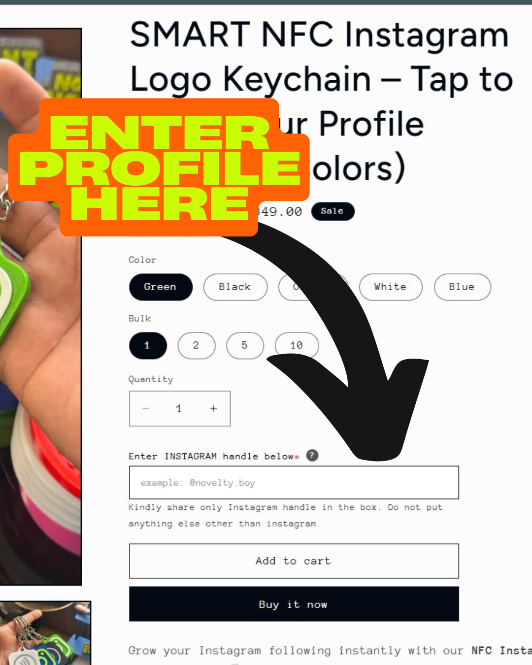 SMART NFC Instagram Keychain | Tap to Share Your Profile | 9 Colours