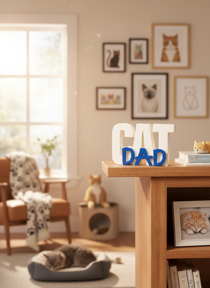 Cat Dad Table Sign | Decorative Desk & Shelf Decor for Cat Lovers