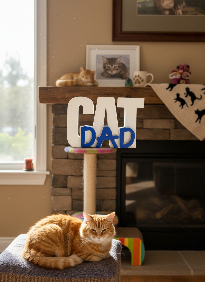 Cat Dad Table Sign | Decorative Desk & Shelf Decor for Cat Lovers