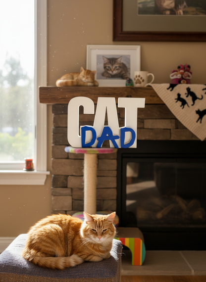 Cat Dad Table Sign | Decorative Desk & Shelf Decor for Cat Lovers