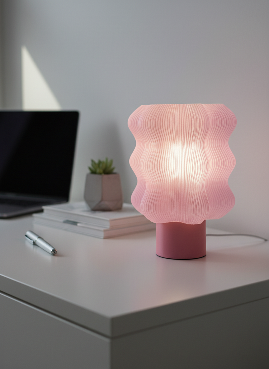 JYA Pink Wavy Mood Lamp – Aesthetic Bedside Table Light for Bedroom, Desk & Home Decor