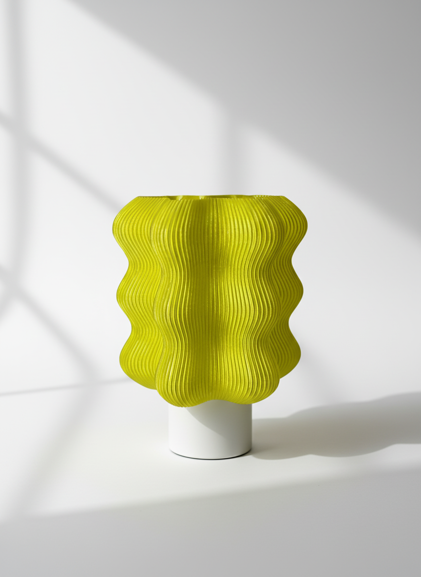 Yellow textured vase on a white background