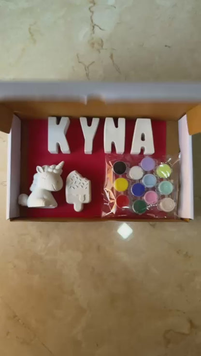 Custom Name DIY Paint Kit for Kids – With 2 Surprise Figurines (12 Colors)