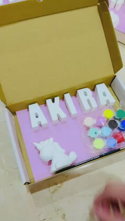 Custom Name Unicorn DIY Paint Kit for Kids – 12 Colors, Brush & Figurine