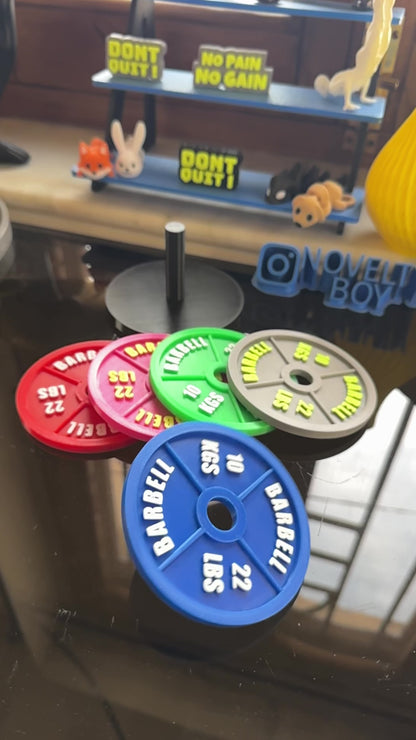 Gym Plate Coaster Set (6 Pcs, 4x4 Inches) with Stand