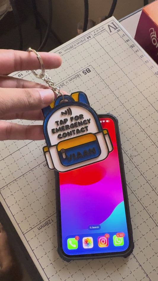 Custom Name NFC School Bag Keychain – Smart ID Tag for Kids | Tap to Open Profile or Contact Info