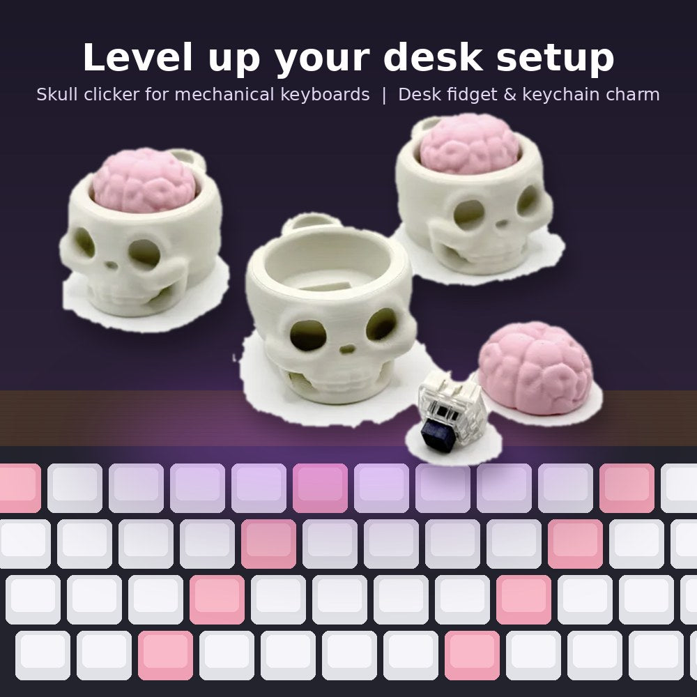 Skull with Removable Brain clicker keychain, 3D printed