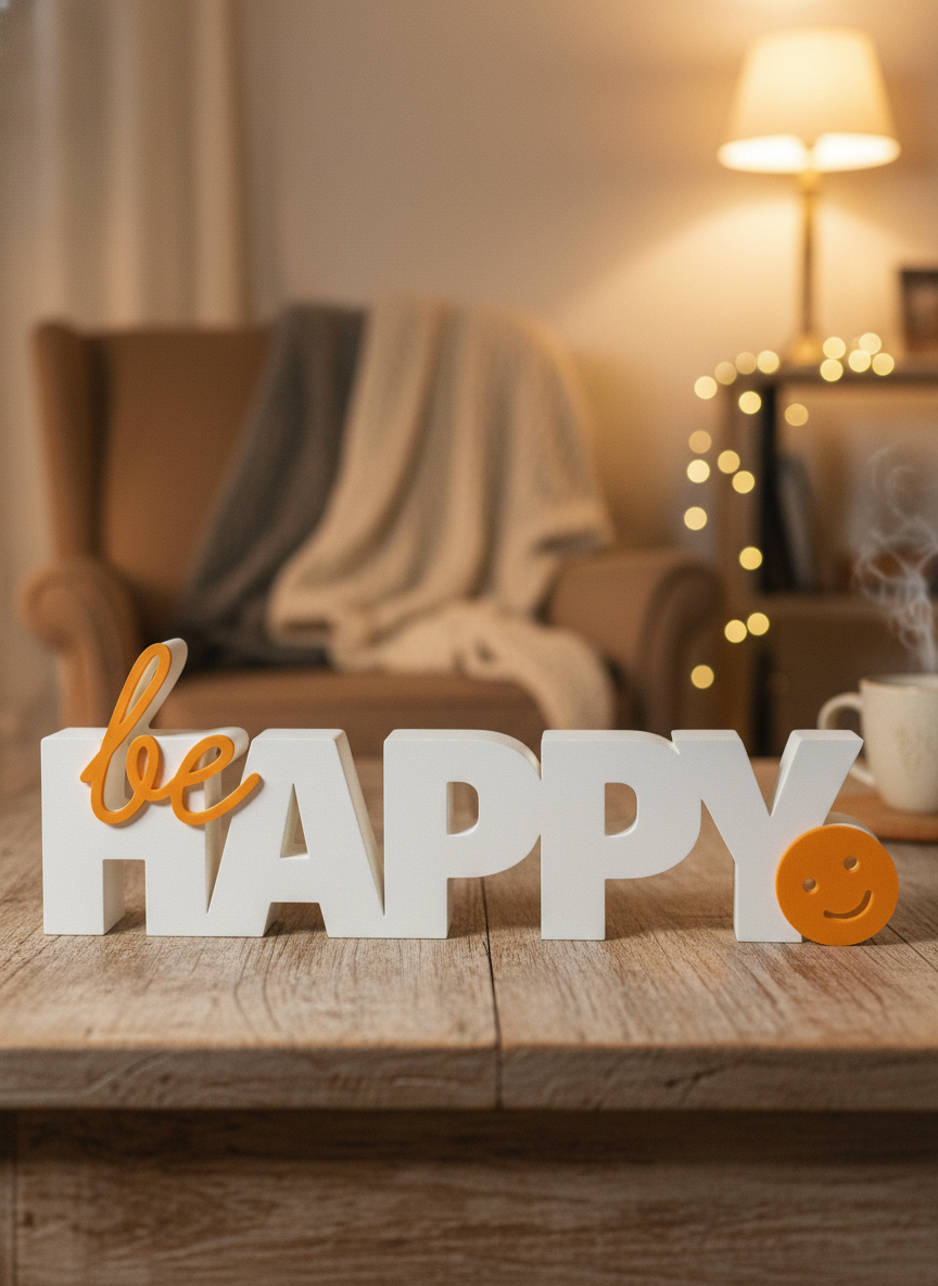 Be Happy Table Sign | Minimal Desk & Home Décor Quote