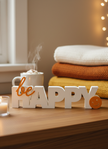 Be Happy Table Sign | Minimal Desk & Home Décor Quote