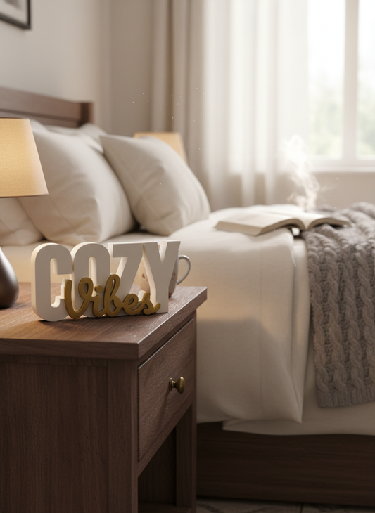 Cozy Vibes Decorative Table Sign | Modern Desk & Home Decor