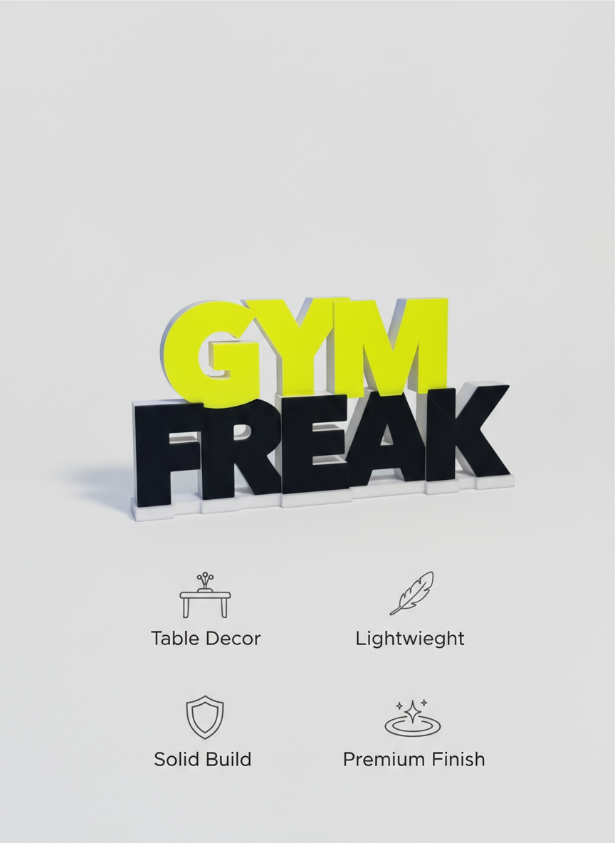 GYM FREAK Desk Sign | Motivational Table Decor for Gym Lovers (8 × 4 Inch)