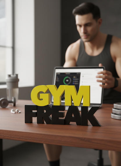 GYM FREAK Desk Sign | Motivational Table Decor for Gym Lovers (8 × 4 Inch)