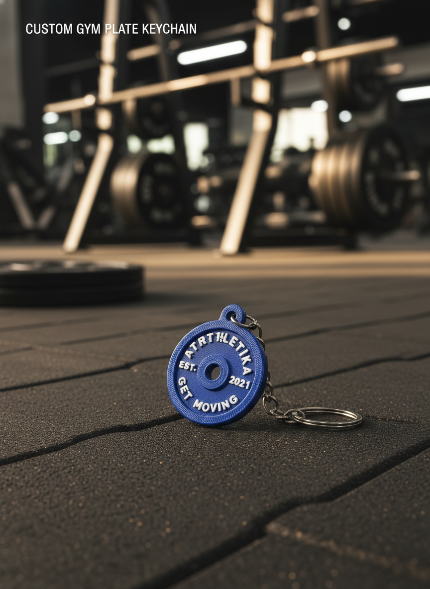 Custom Gym Branding Pack – Plates, Keychains & Table Sign | Gym Merchandise Combo