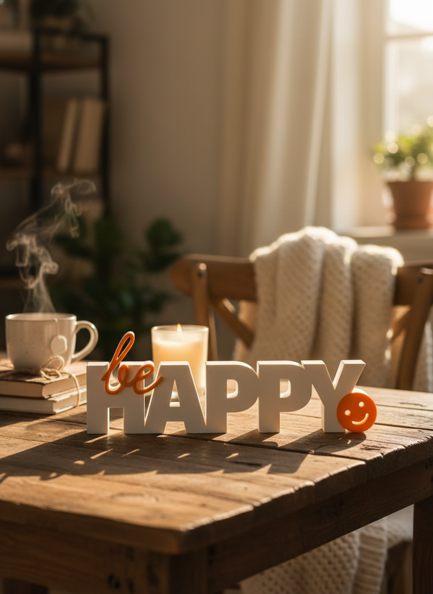 Be Happy Table Sign | Minimal Desk & Home Décor Quote