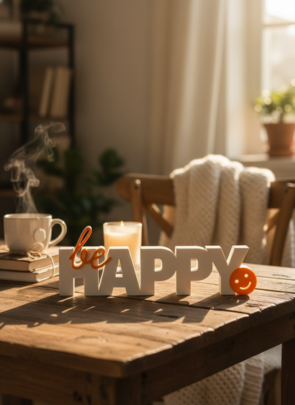 Be Happy Table Sign | Minimal Desk & Home Décor Quote