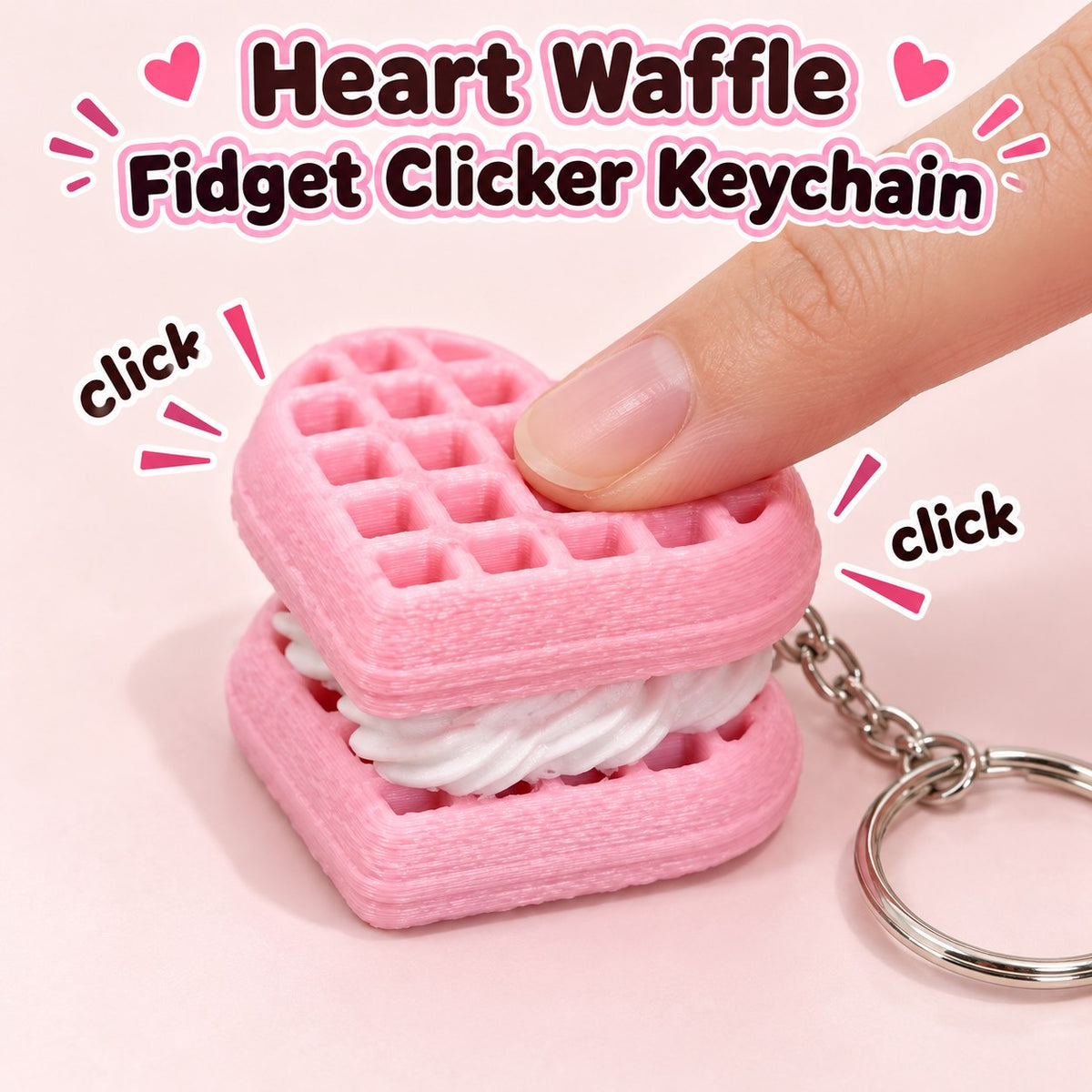 Pink Heart Waffle clicker keychain, 3D printed