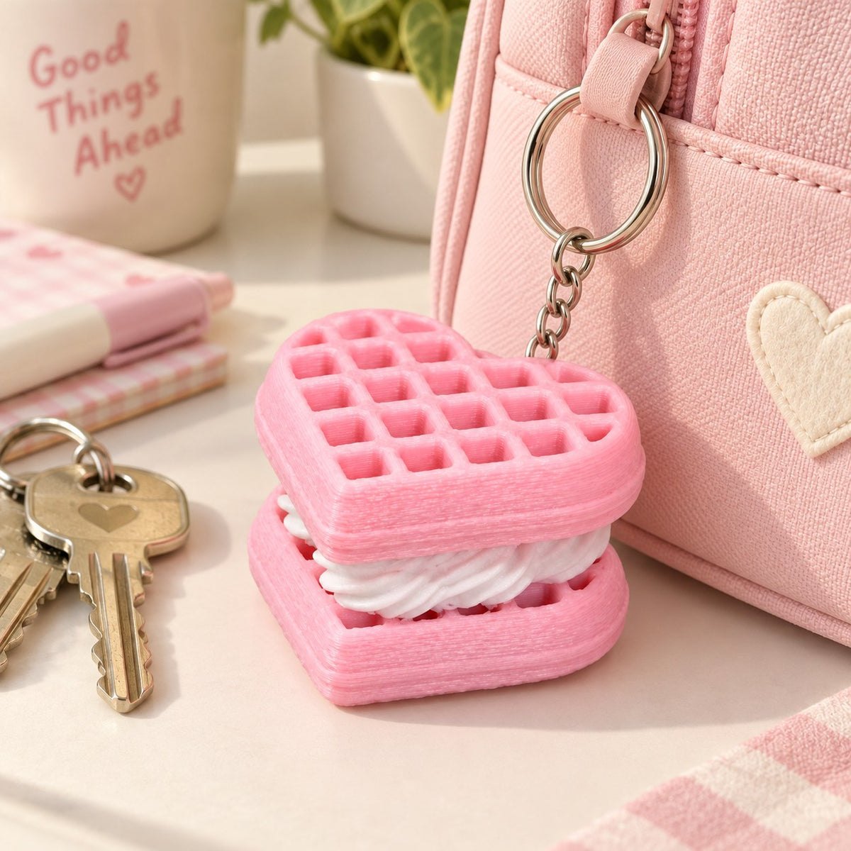 Pink Heart Waffle clicker keychain, 3D printed