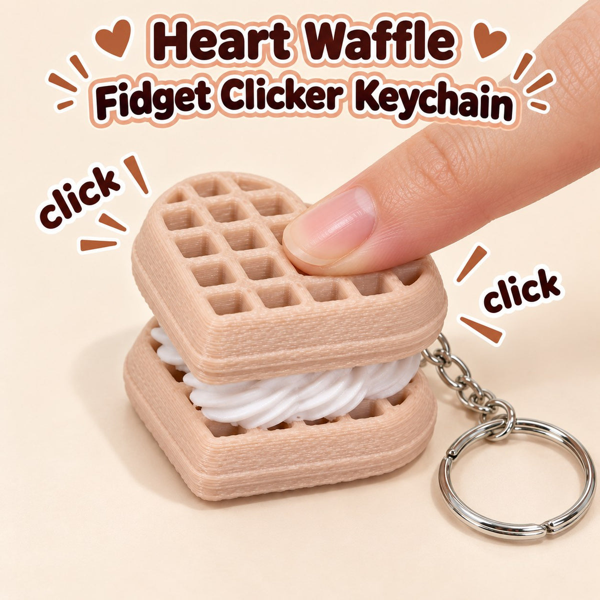 Golden Heart Waffle clicker keychain, 3D printed