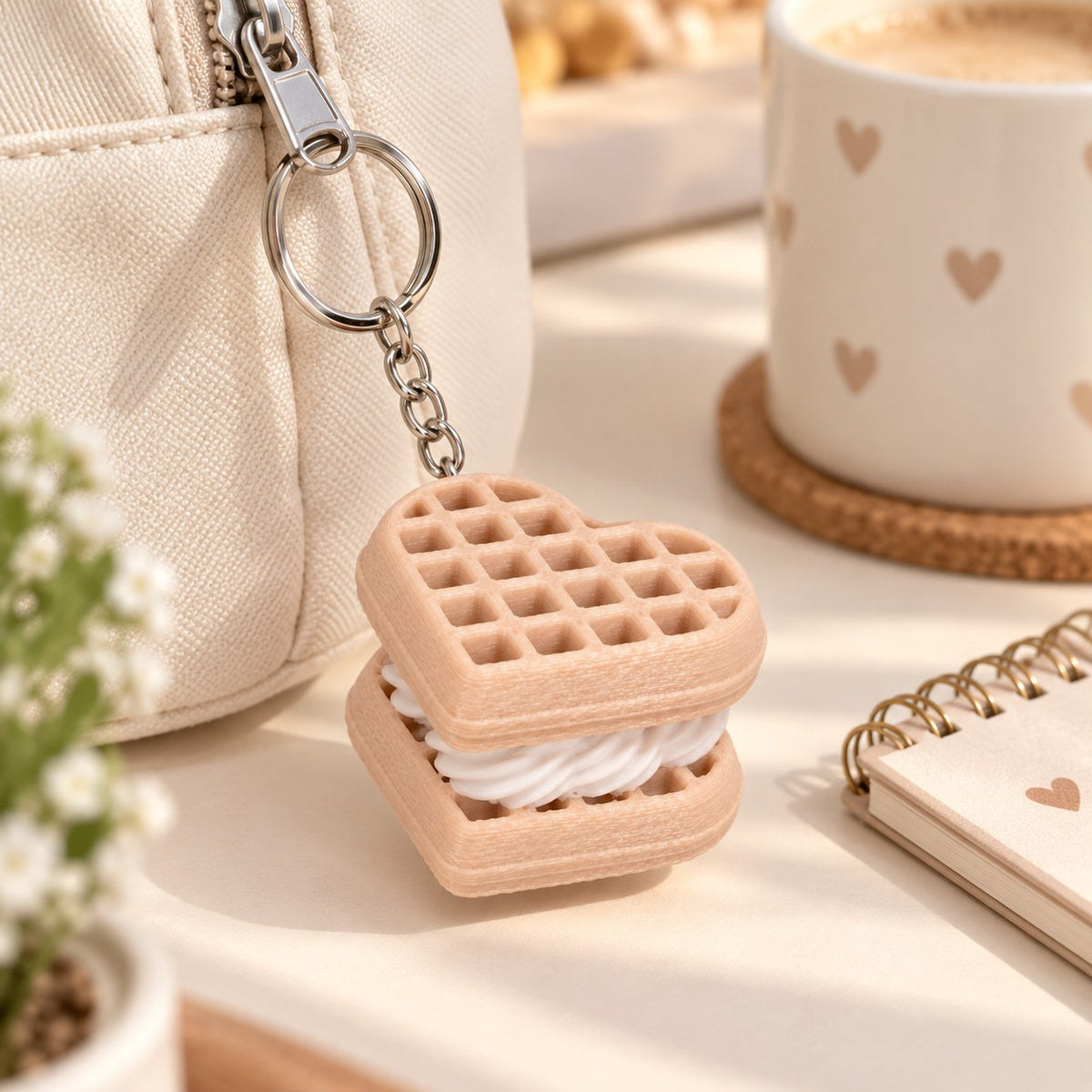 Golden Heart Waffle clicker keychain, 3D printed