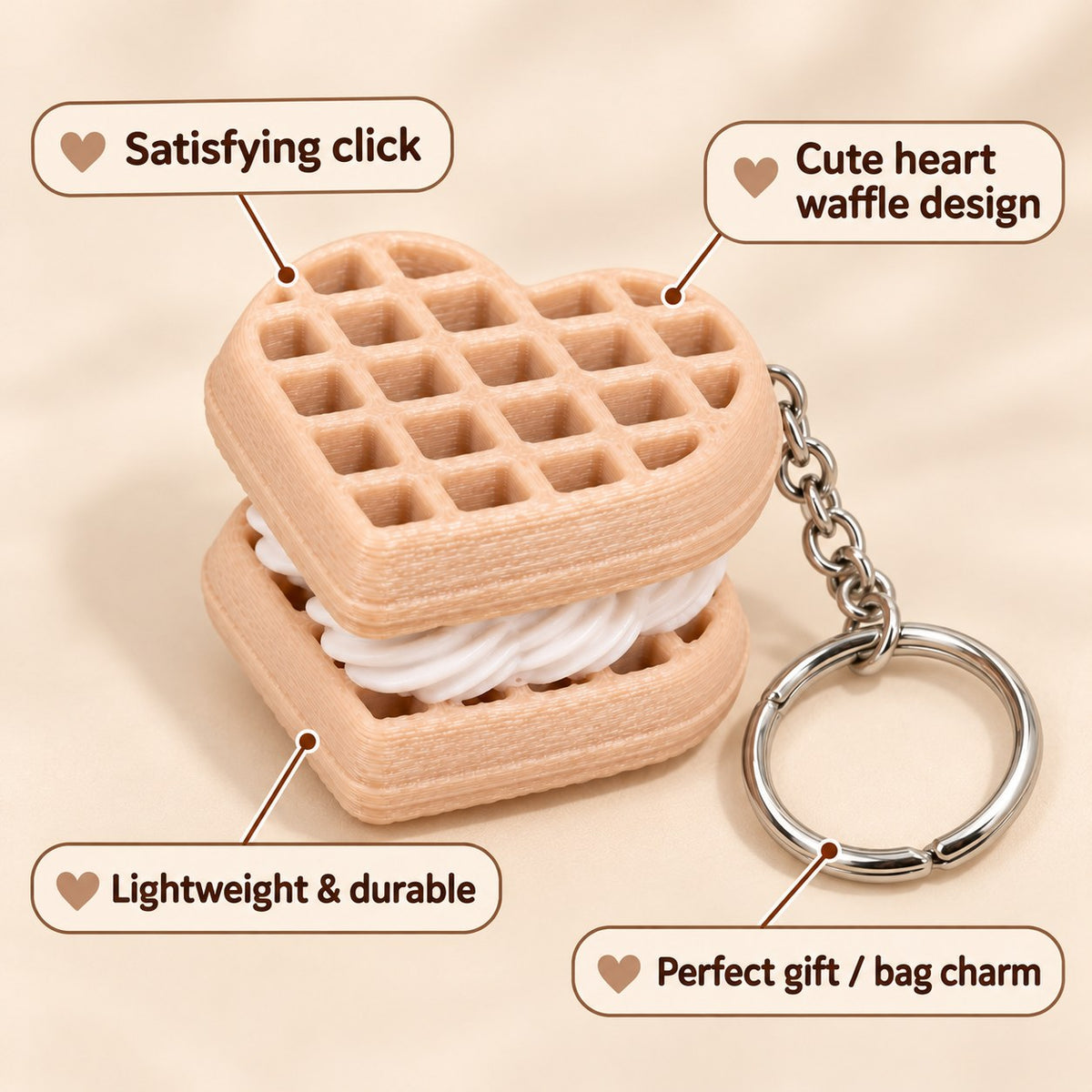 Golden Heart Waffle clicker keychain, 3D printed
